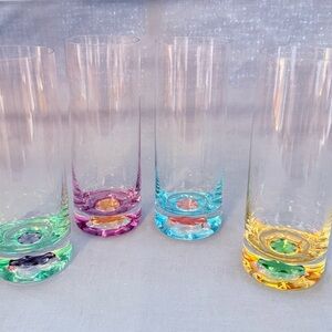 Set of 4 Tom Collin’s Glasses - Colorful Glass Tumbler Set